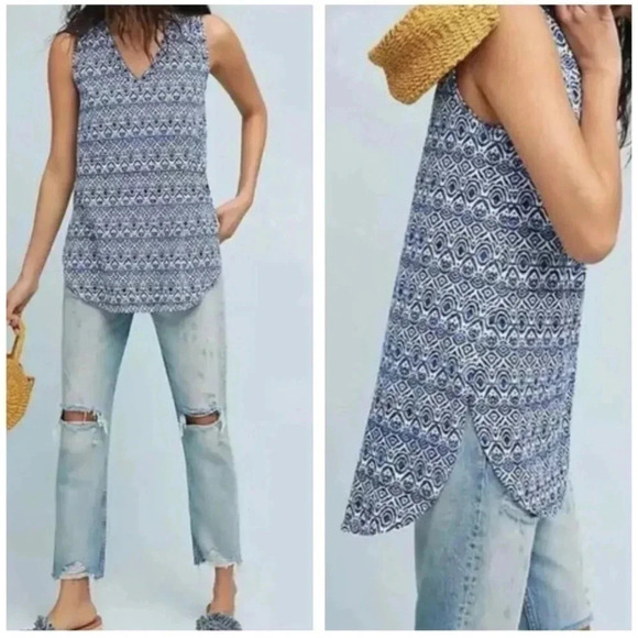 ANTHROPOLOGIE T.‎ LA SLEEVELESS TOP SIZE SMALL BLUE AND WHITE IN COLOR - Picture 1 of 10